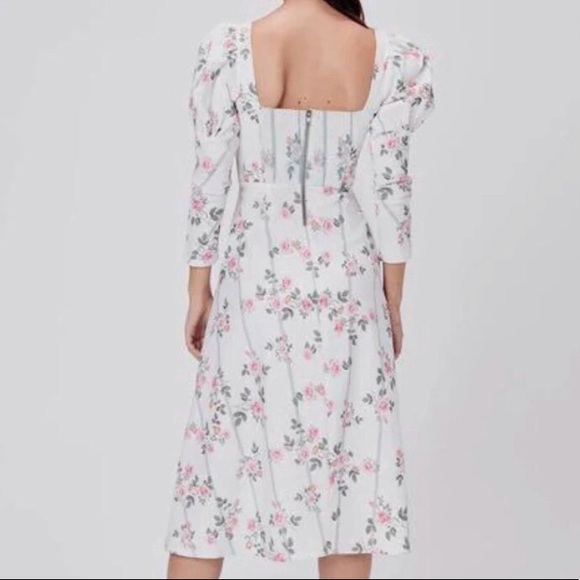 For Love & Lemons x Free People XS 0/2 Ivory Pink Floral Stripe Puff Sleeve Midi - Picture 14 of 15